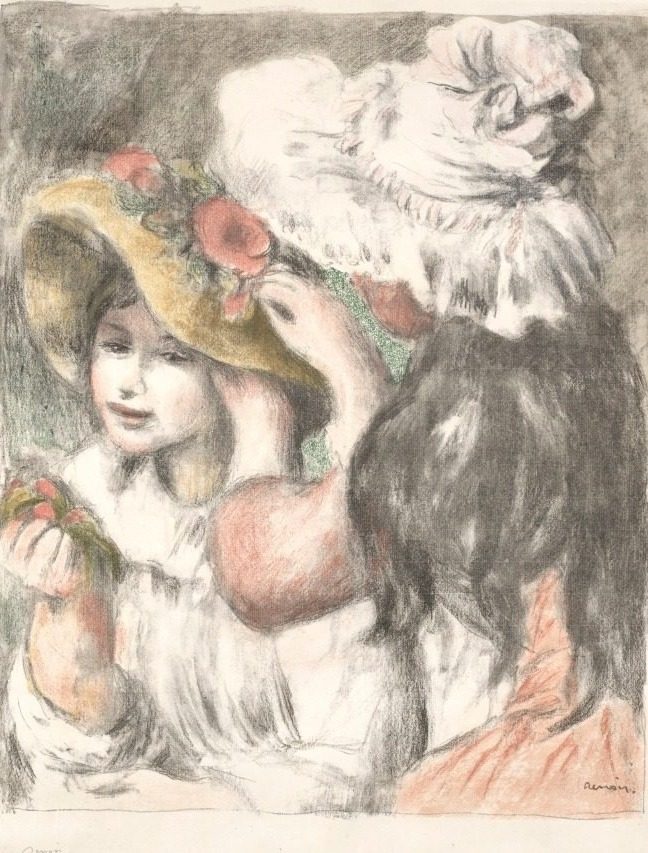 Pinning the Hat by Pierre-Auguste Renoir (French, 1841–1919)