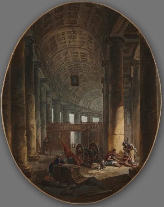 The Colonnade of St. Peter's, Rome, during the Conclave by Hubert Robert (French, 1733–1808)
