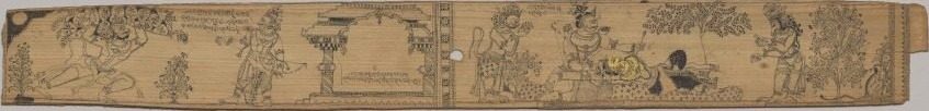 Hanuman Brings the Mountain of Healing Plants; Rama Extracts the Arrow from Lakshmana as Hanuman and a Bear Prepare to Treat Him (recto), from a Romance of Chandrabhanu and Lavanyavati of Upendra Bhanja (Indian, died 1740)