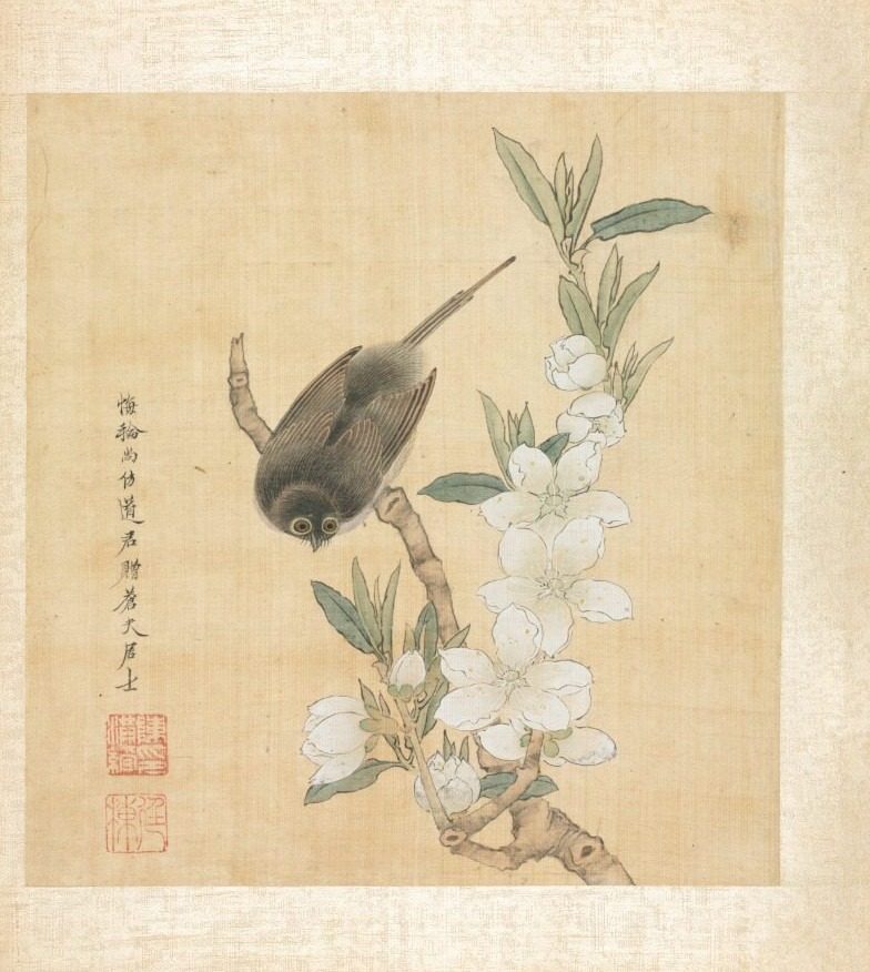 Paintings after Ancient Masters: A Bird and Peach-Blossom Branch by Chen Hongshou (Chinese, 1598/99–1652)