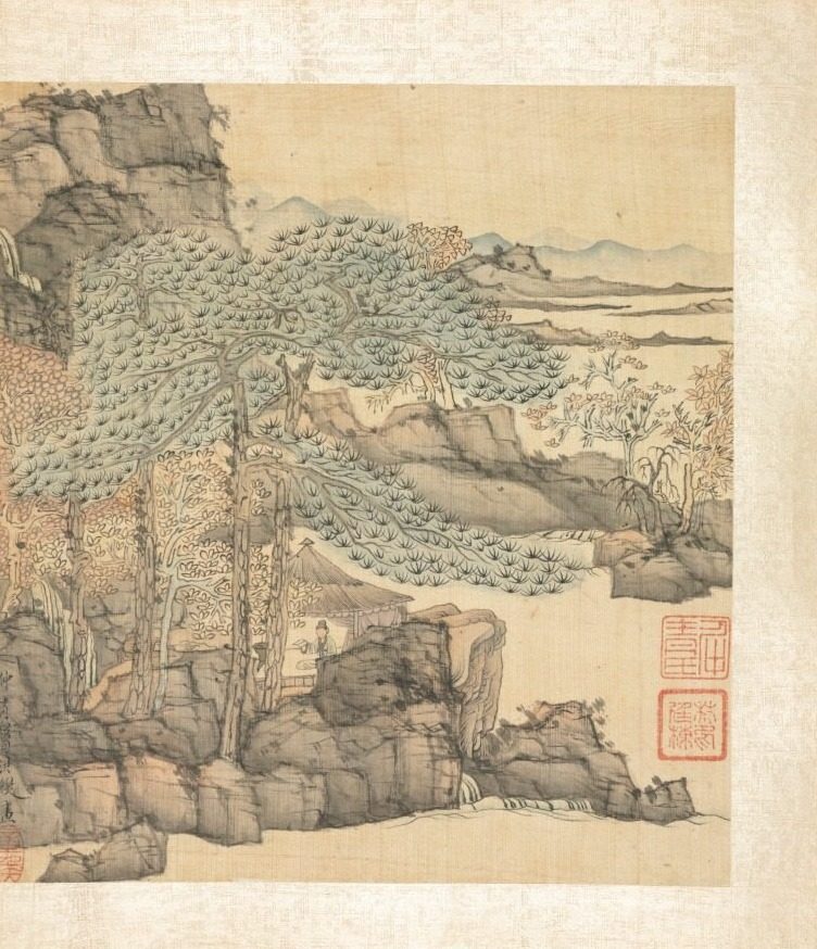 Paintings after Ancient Masters: Scholar Reading in a Thatched Hut by a Waterfall by Chen Hongshou (Chinese, 1598/99–1652)