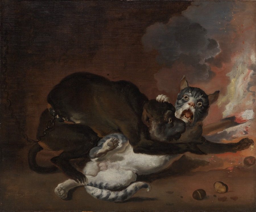 The Monkey and the Cat by Abraham Hondius (Dutch, c. 1625–1695)