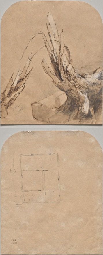 A Blasted Tree (recto) Floorplan (verso) by Jasper F. Cropsey (American, 1823–1900)