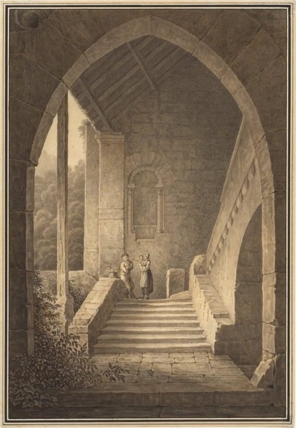 Outer Staircase of a Gothic Ruin by Domenico Quaglio (German, 1787–1837)
