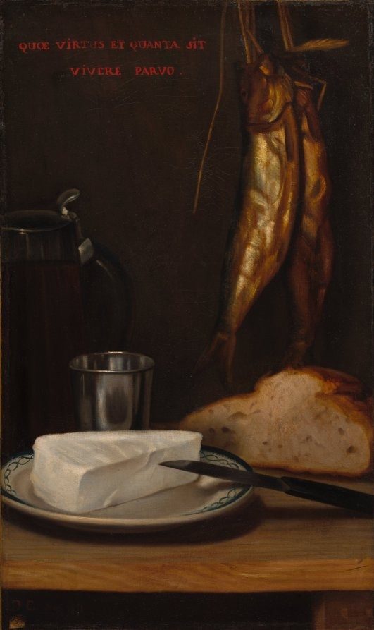 Still Life with Herring, Bread, and Cheese by Alexandre-Gabriel Decamps (French, 1803–1860)