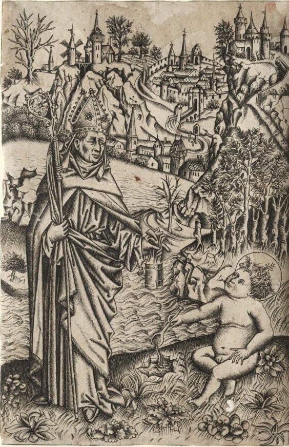 St. Augustine and the Child on the Seashore by Master of the Nuremberg Passion (German, active mid-1400s)