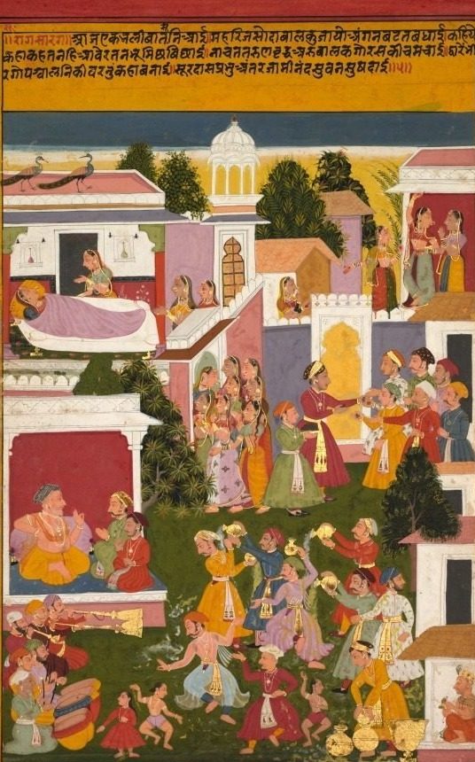 The Birth of Krishna, from a Sursagar of Surdas (Indian, c. 1480–1580)