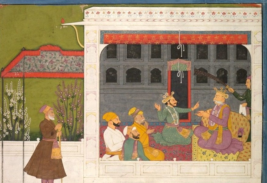 Shishupala arguing with Rukmini’s father, Bhishmaka, from a Rukmini Haran by Mola Ram (Indian)