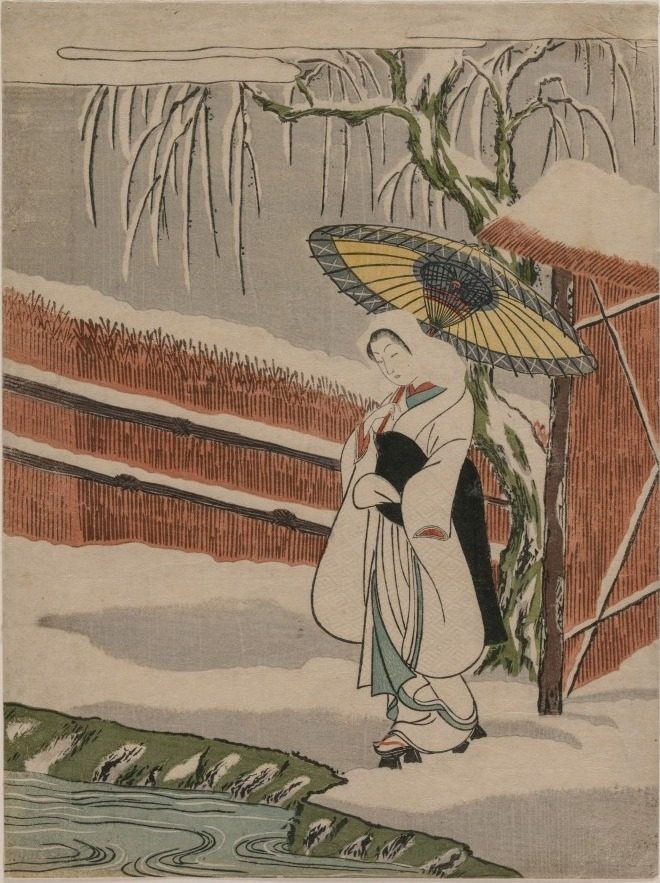 The Heron Maiden Standing Beneath a Willow Tree by Suzuki Harunobu (Japanese, 1724–1770)