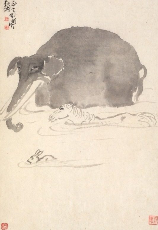 Elephant, Horse, and Hare by Min Zhen (Chinese, 1730–after 1788)