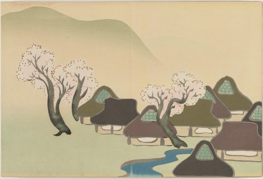 Flowers of a Hundred Worlds (Momoyogusa): Farming Village in Spring (Harudenka) by Kamisaka Sekka (Japanese, 1866–1942)
