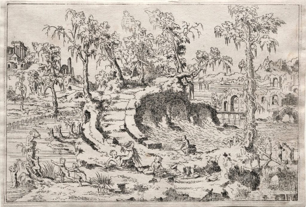Landscape with Putti by Léon Davent (French)