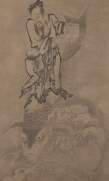 Hotei with Daoist Immortals: Immortal Riding Carp by Kyūseki Tomonobu (Japanese, 1653–1721)