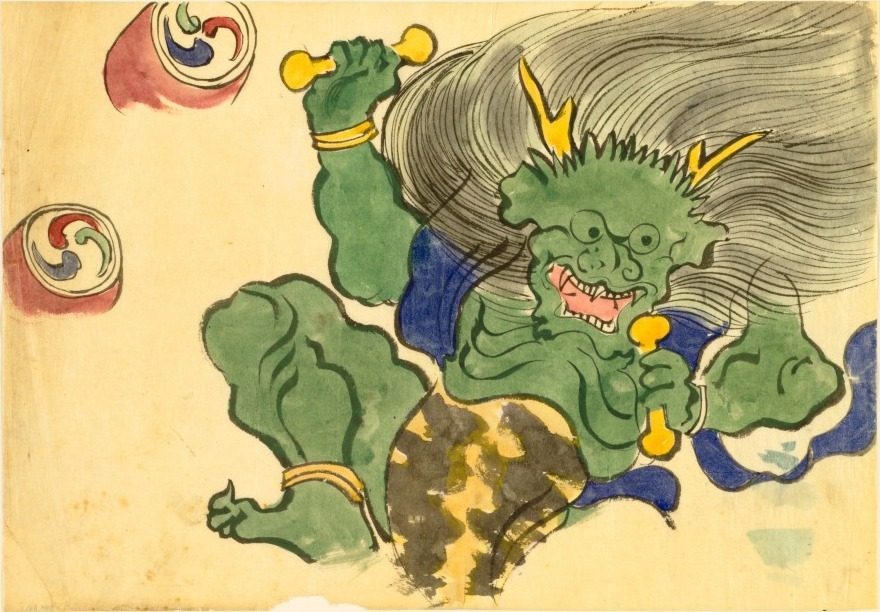 Flowers of a Hundred Worlds (Momoyogusa): God of Thunder (Raijin) by Kamisaka Sekka (Japanese, 1866–1942)