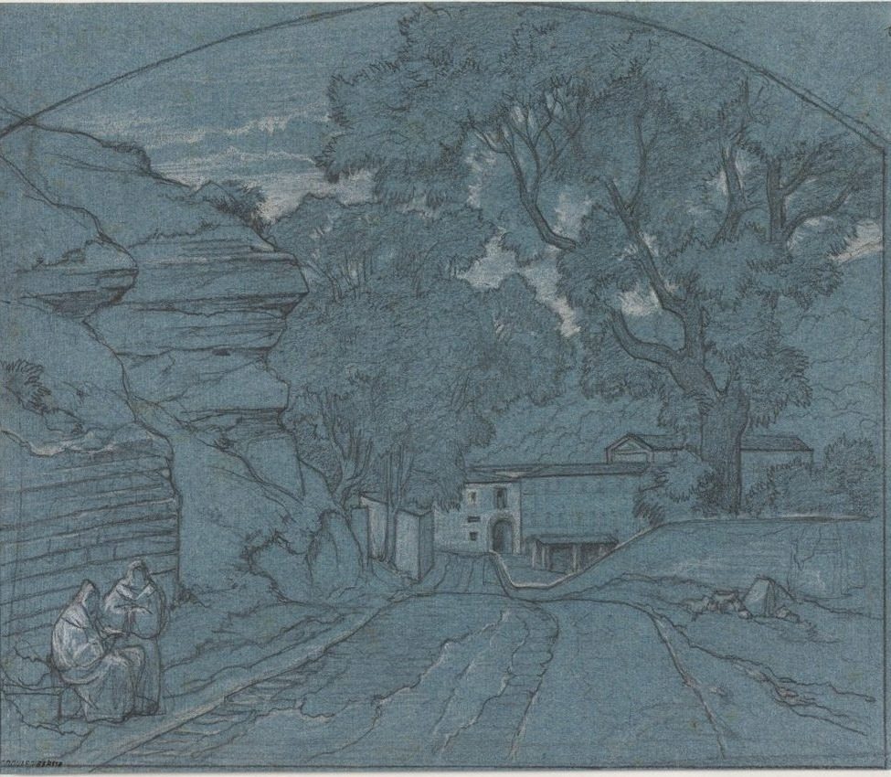 Landscape with Two Monks by François Edouard Bertin (French, 1797–1871)