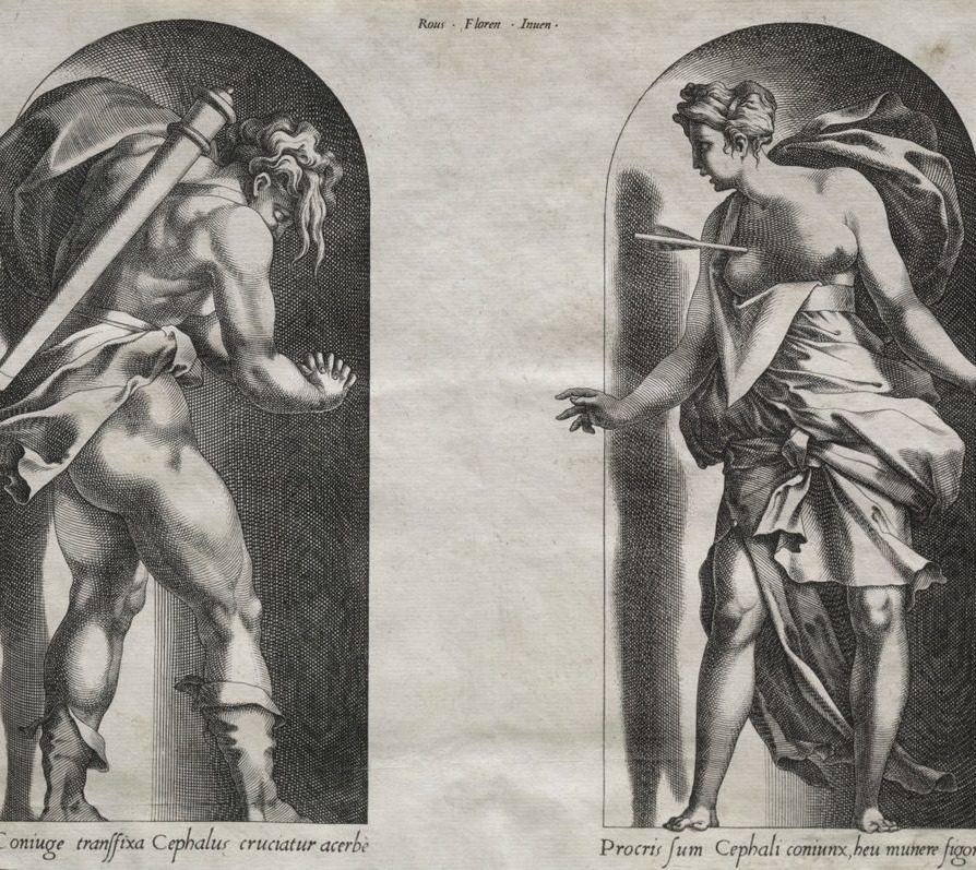 Cephalus and Procris in two Niches by René Boyvin (French, c. 1525–after 1580)