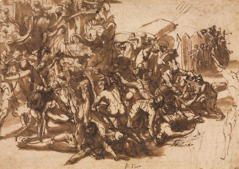 Poros Assailed by the Macedonian Army (recto) by Perino del Vaga (Italian, 1501–1547)