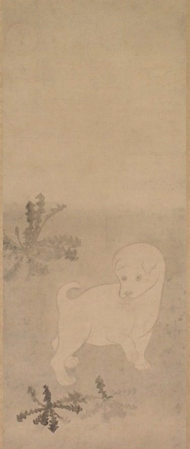 Puppy with Dandelions by Tawaraya Sōtatsu (Japanese, c. 1570–c. 1640)