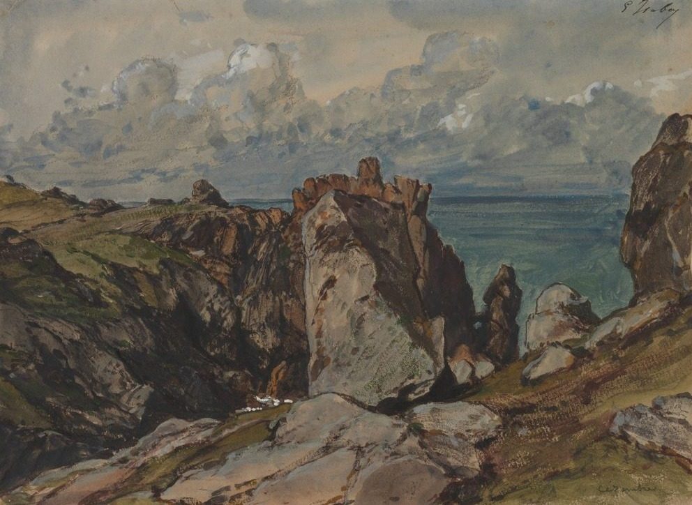 Cliffs by the Sea at Cézembre, Brittany by Eugène Isabey (French, 1803–1886)