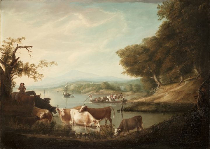 A Calm Watering Place--Extensive and Boundless Scene with Cattle by Alvan Fisher (American, 1792–1863)