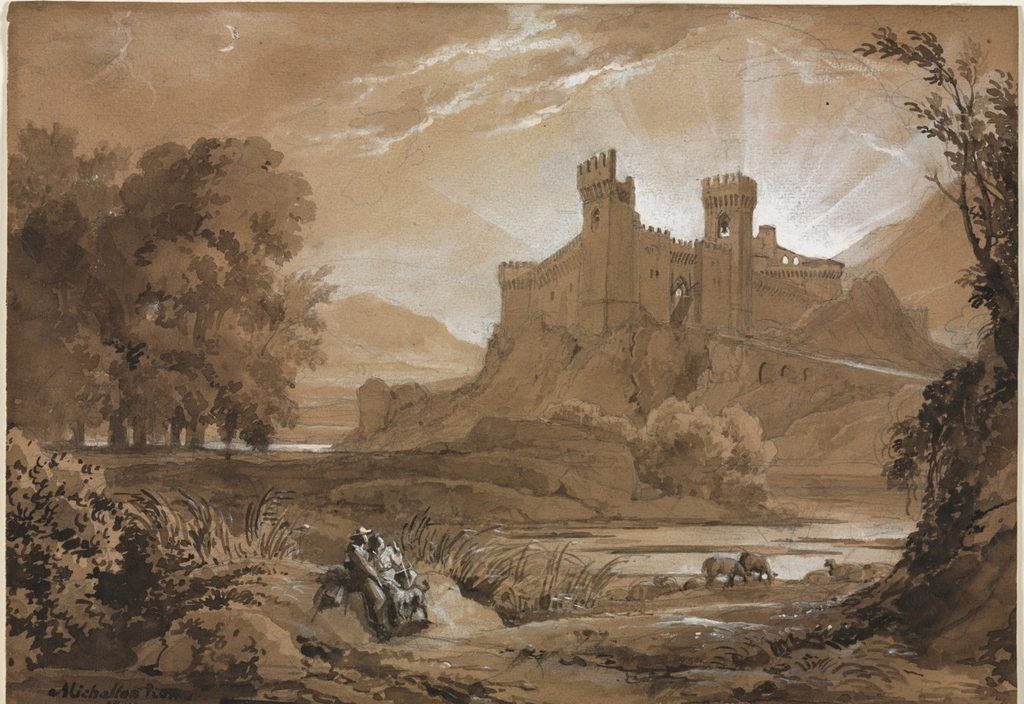 Landscape with Castle and Shepherds by Achille Etna Michallon (French, 1796–1822)