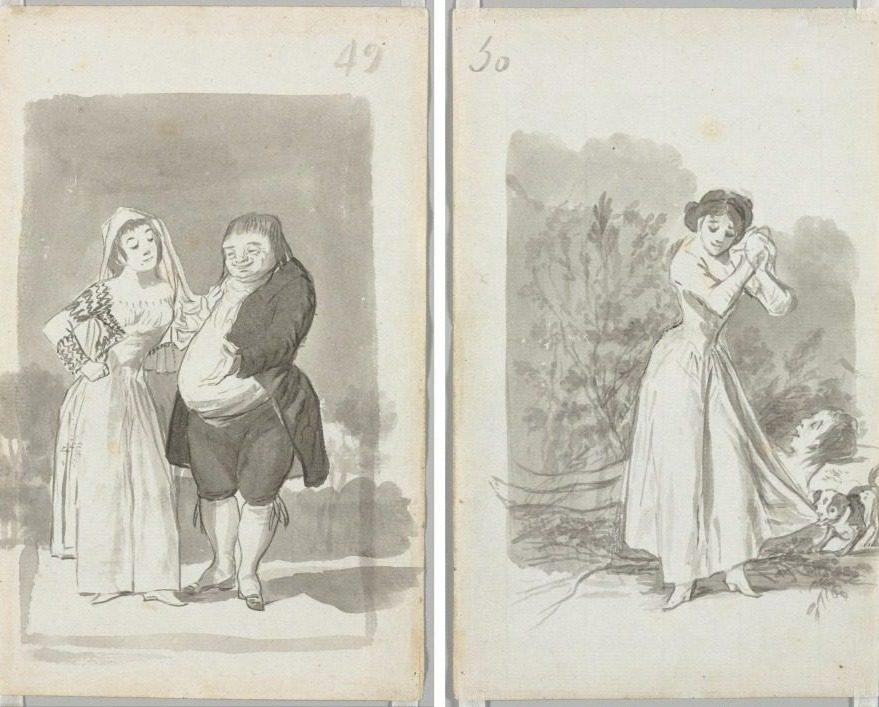 Young Woman (possibly a Sex Worker) with a Man (recto); Young Woman Wringing Her Hands over a Man's Naked Body (verso) by Francisco de Goya (Spanish, 1746–1828)