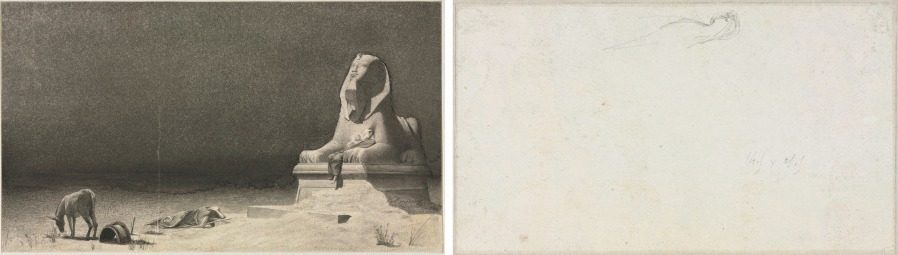 The Rest on the Flight into Egypt (recto); Sketch of a Sphinx [?] (verso) by Luc-Olivier Merson (French, 1846–1920)