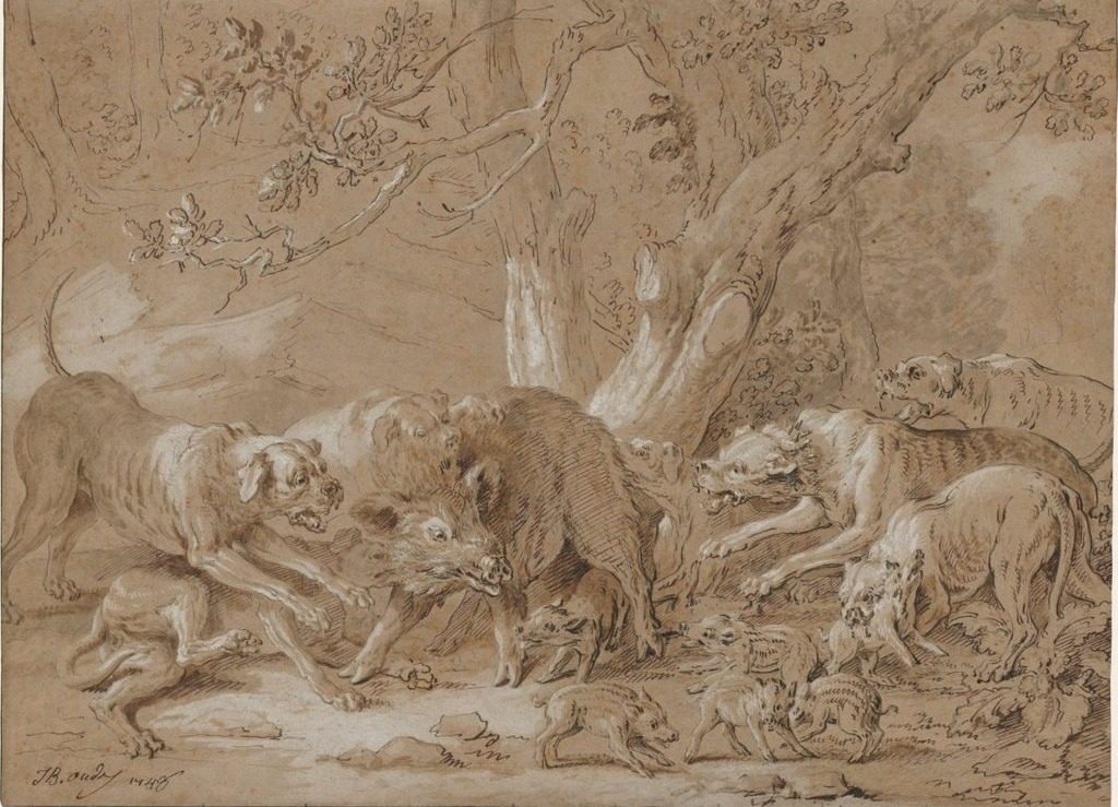 Wild Sow and Her Young Attacked by Dogs by Jean-Baptiste Oudry (French, 1686–1755)