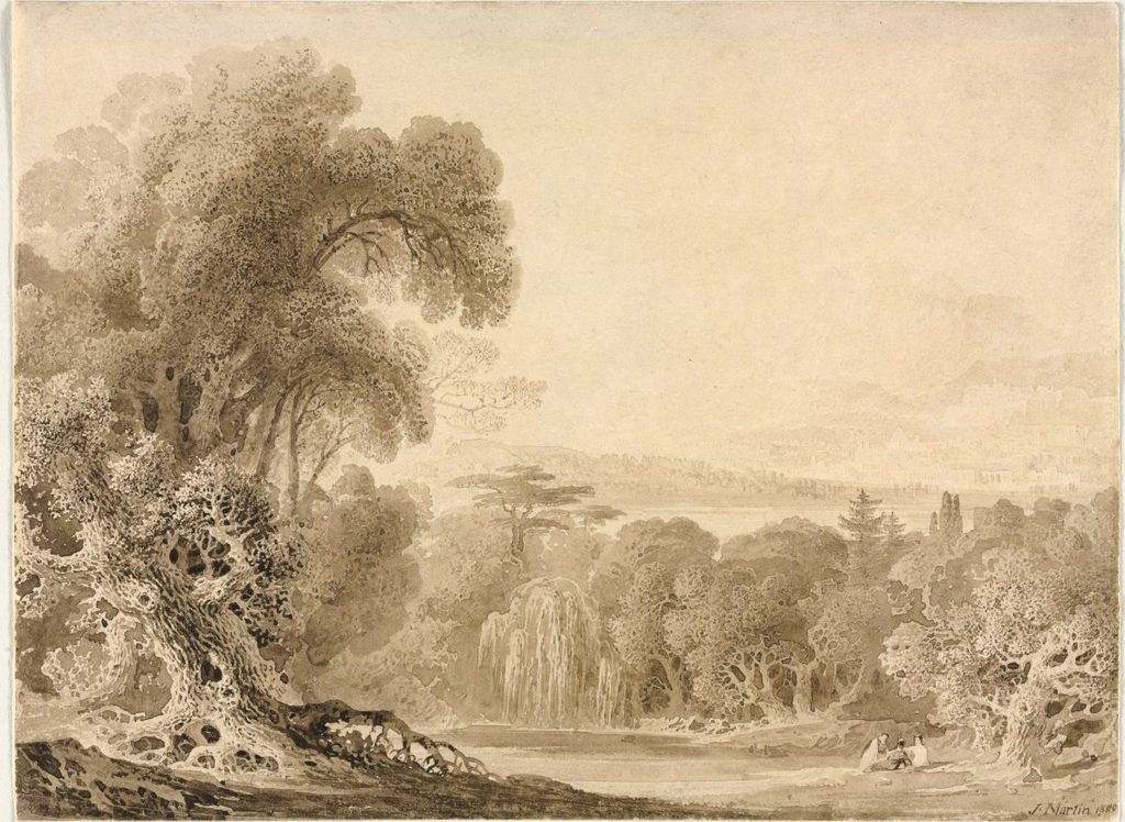 Figures Seated by a Lake in a Wooded Landscape by John Martin (British, 1789–1854)
