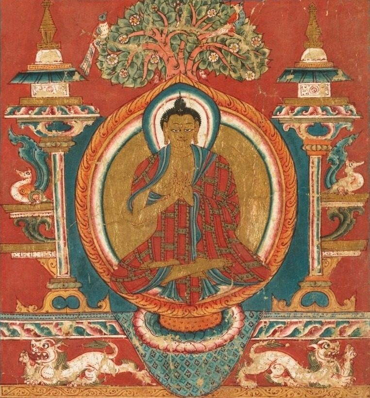 Votive initiation card (tsakali) with preaching Buddha Shakyamuni