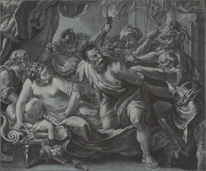 Samson Taken by the Philistines in Delilah's House by Louis-Marin Bonnet (French, 1736–1793)