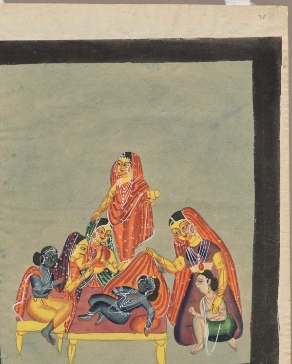 Worship of the Infant Krishna, from a Kalighat album