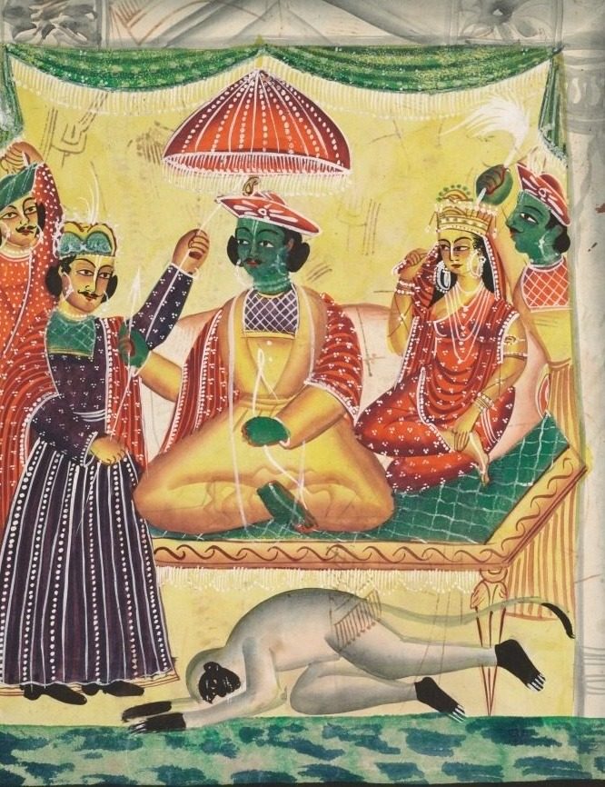Rama and Sita enthroned (recto), from a Kalighat album