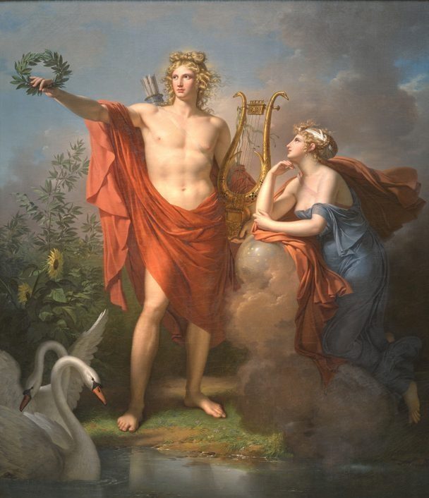Apollo, God of Light, Eloquence, Poetry, and the Fine Arts with Urania, Muse of Astronomy by Charles Meynier (French, 1768–1832)