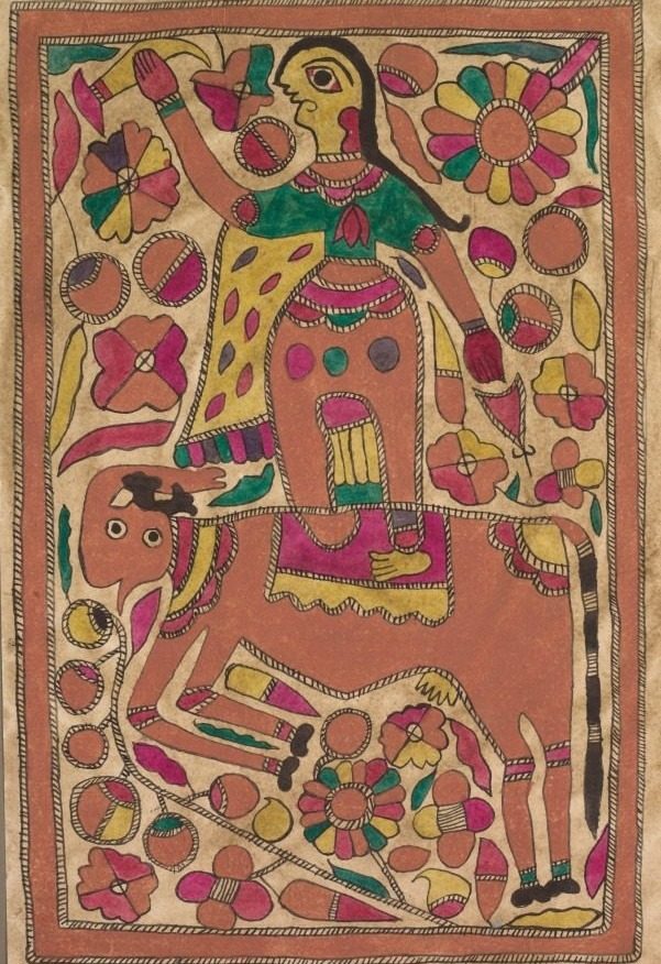Rider and four-legged creature with floral motif