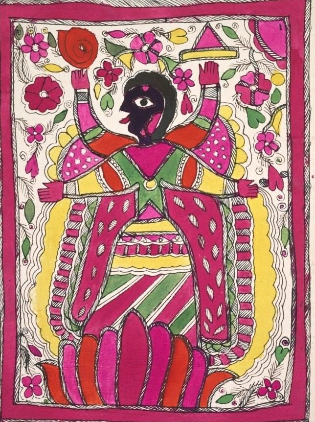 Large, multi-armed figure facing left