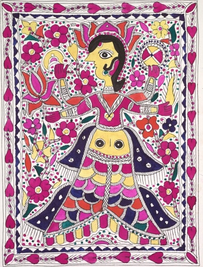 Four-armed goddess, with hearts in margin