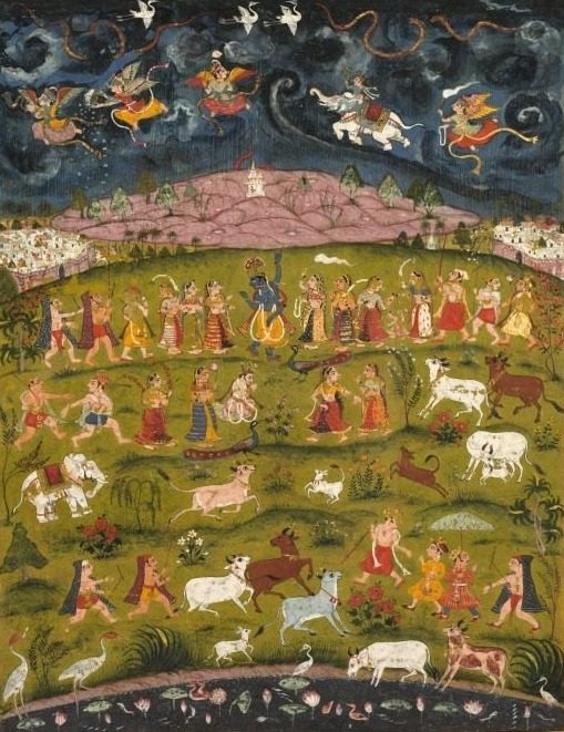 Krishna Lifting Mount Govardhan, from a Persian translation of the Bhagavata Purana, c. 1625