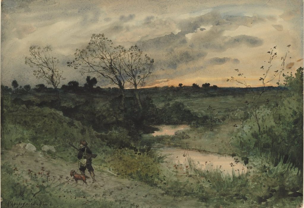 Dawn—Hunter with Dog by Henri Joseph Harpignies (French, 1819–1916)