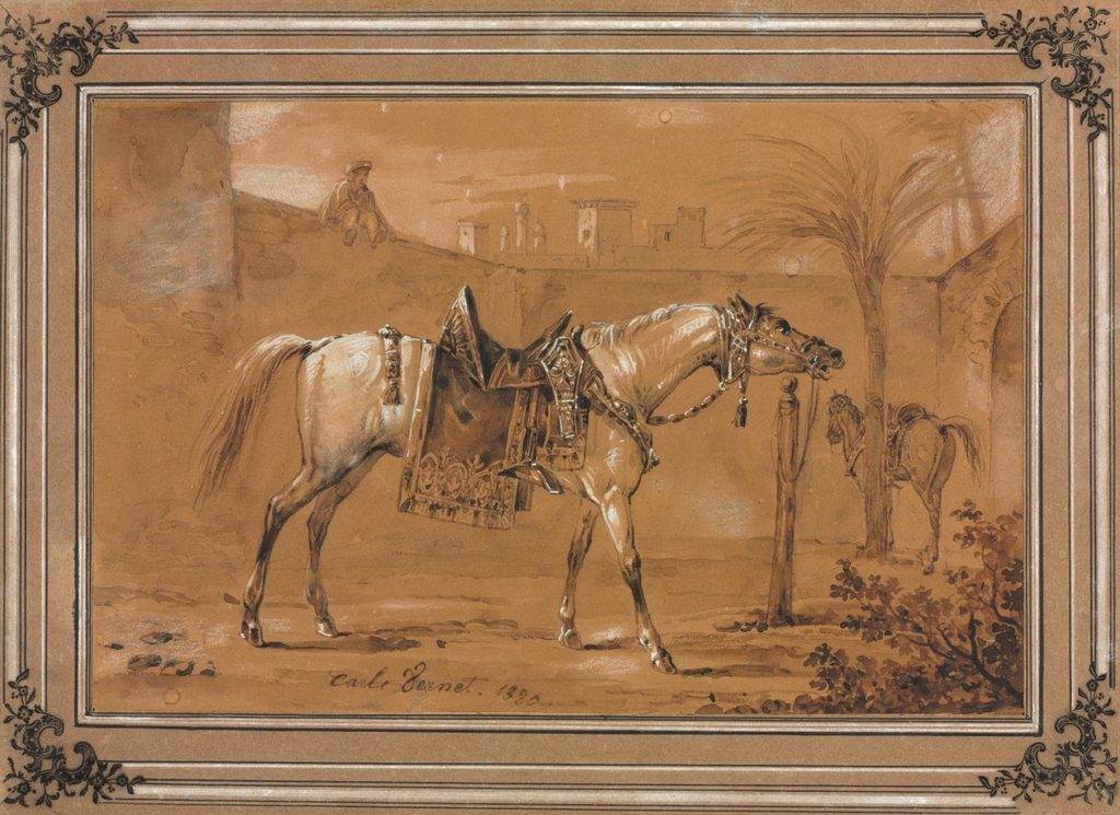 Saddled Arabian Horse in Courtyard by Carle Vernet (French, 1758–1836)