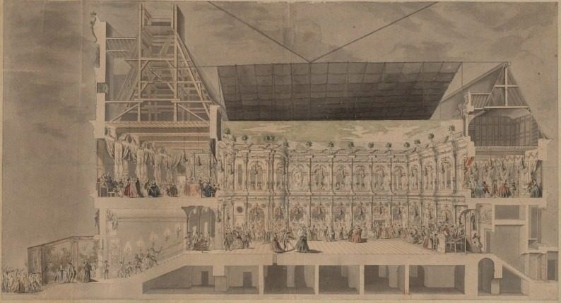 Cross Section of the Hôtel de Ville Seen in Perspective Showing the Decoration and Illumination of the Courtyard and Rooms Created on the Occasion of the Ball Given the Night of August 30 and 31, 1739 by Jacques-François Blondel (French, 1705–1744)