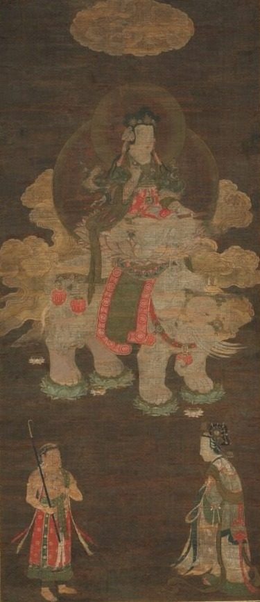 Shakyamuni Triad: Buddha Attended by Manjushri and Samantabhadra (Bodhisattva with Elephant)