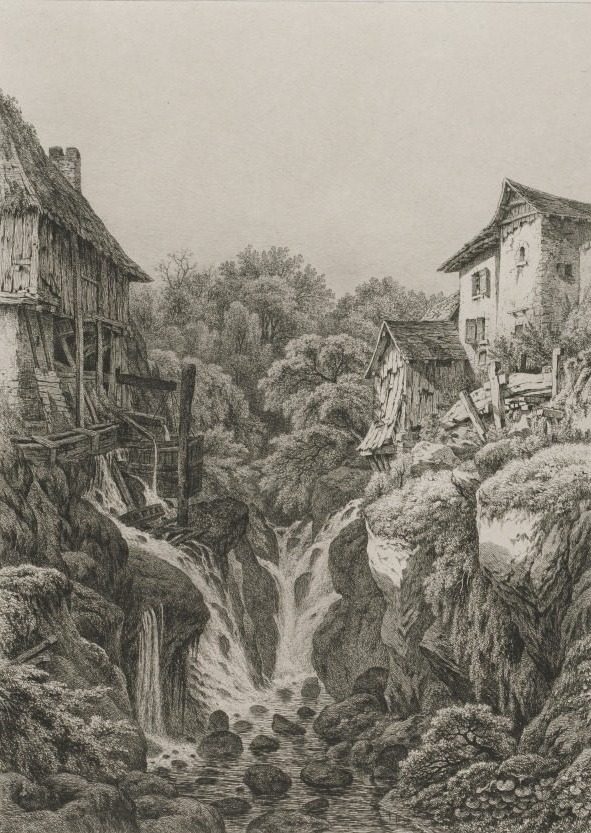 The Mill and Waterfall of Grésy near Aix-les-Bains by Eugene Bléry (French, 1805–1886)