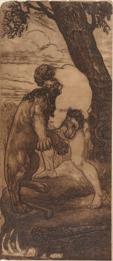 Hercules and the Nemean Lion by Henri-Arthur Lefort des Ylouses (French, 1846–1912)