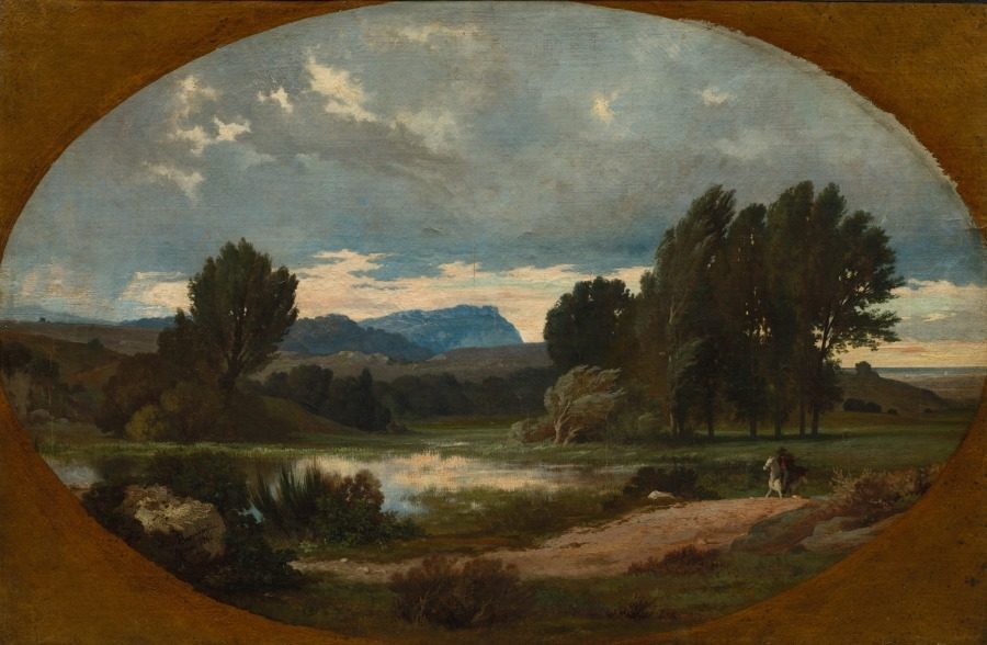Landscape with Rider on White Horse by Jean Achille Benouville (French, 1815–1891)