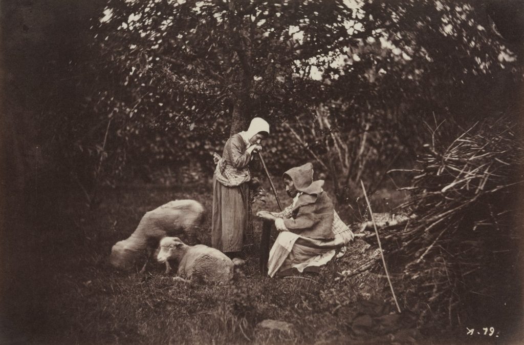 Two Shepherdesses Resting with Two Sheep by Auguste Giraudon's Artist (French)
