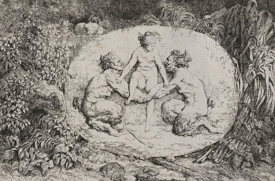 Bacchanales: Nymph Supported by Two Satyrs by Jean-Honoré Fragonard (French, 1732–1806)