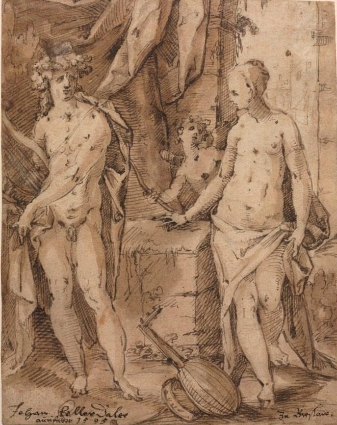Apollo with Erato and Cupid by Johann Kellerthaler (German, c. 1560/2–1611)