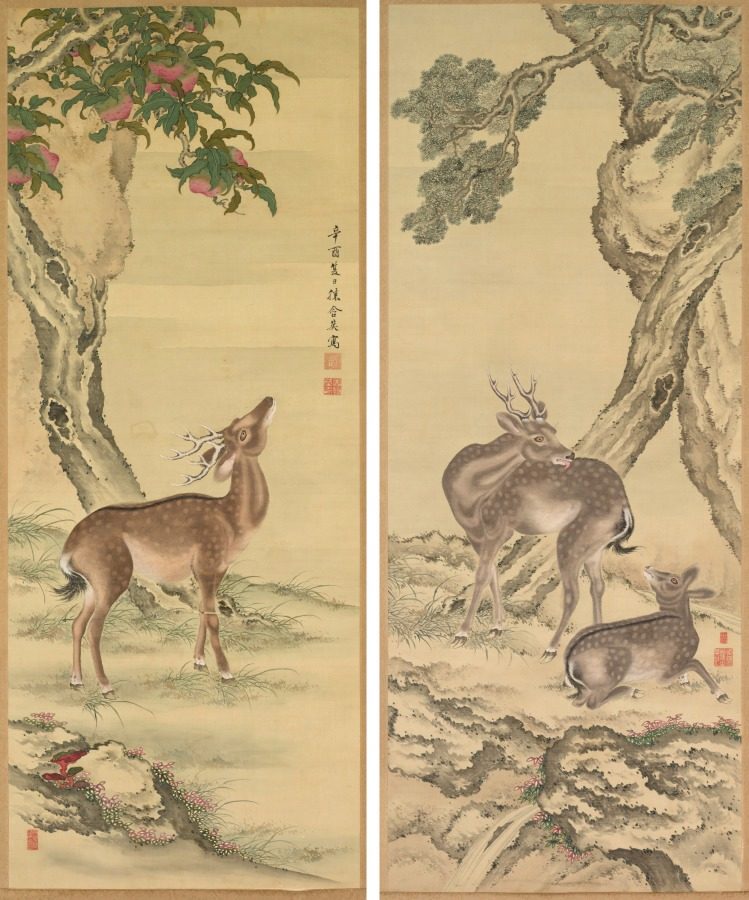Symbols of Longevity: Deer under Peach and Pine by Toda Tadanaka (Japanese, 1761–1823)