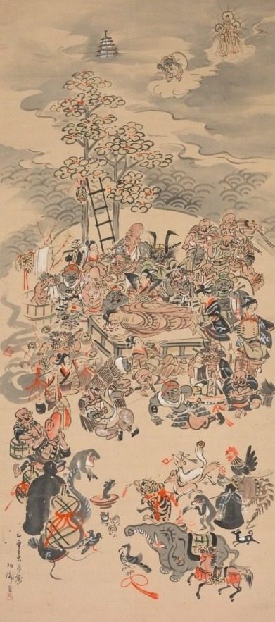 Ōtsu-e Nirvana of the Buddha (Ōtsu-e Butsu Nehanzu) by Hakuen (Japanese, active 1850–1870)